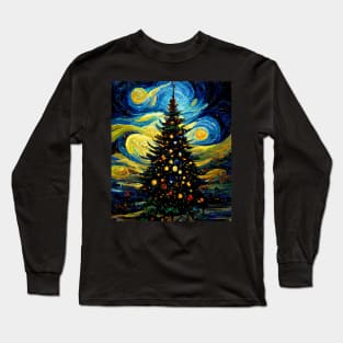 Christmas starry night painting inspired by Van Gogh Long Sleeve T-Shirt